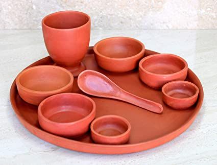Arohanaa™ Limited Edition Terracotta Thali Set - 9 pieces | Handcrafted Indian Clay Dinnerware