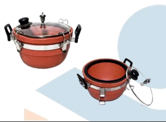 Arohanaa™ Clay Pressure Cooker – Natural Terracotta with Lock Lid (Gas Safe)